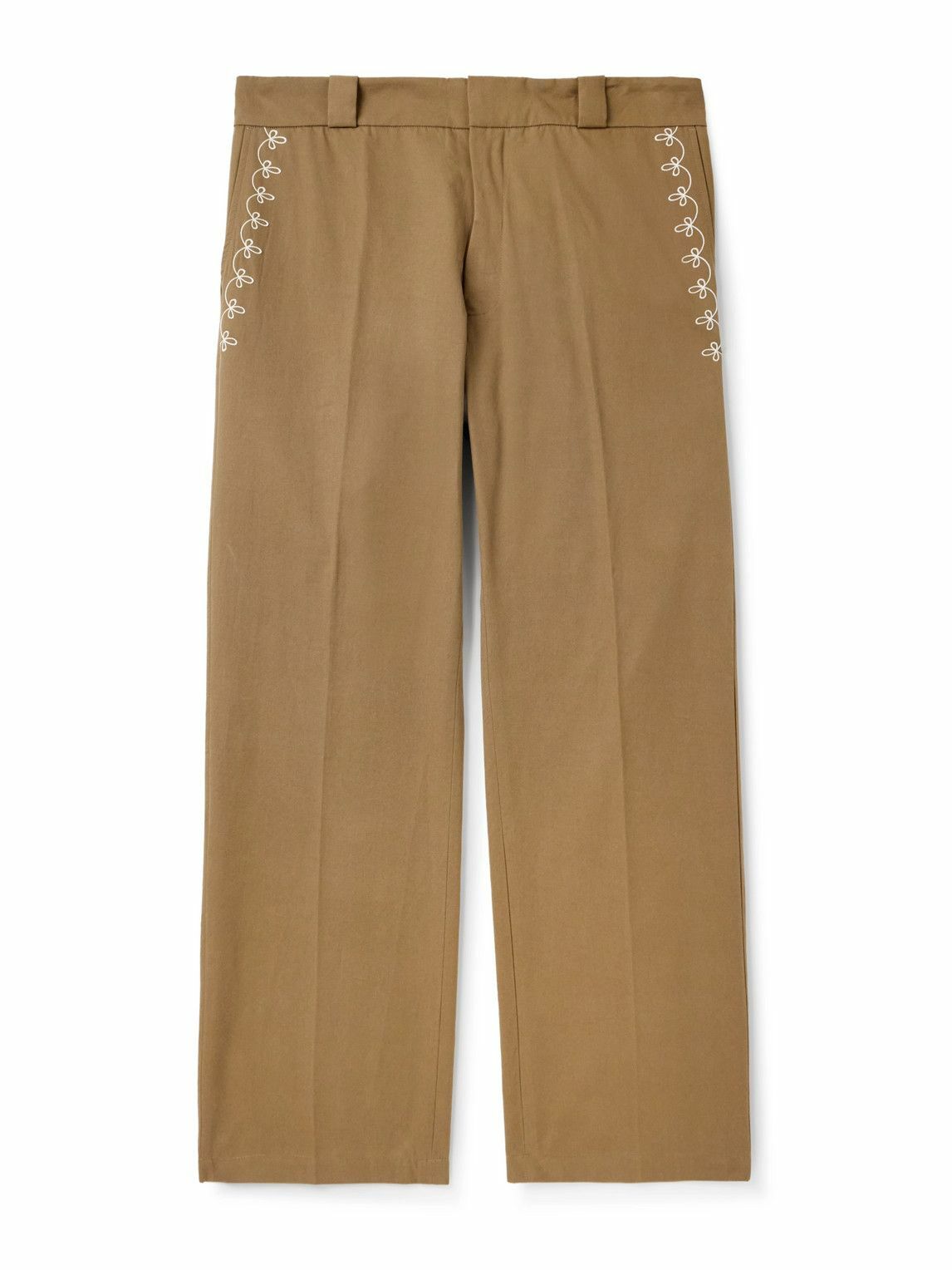 Cherry Los Angeles - Charro Straight-Leg Embroidered Cotton-Twill Trousers - Brown