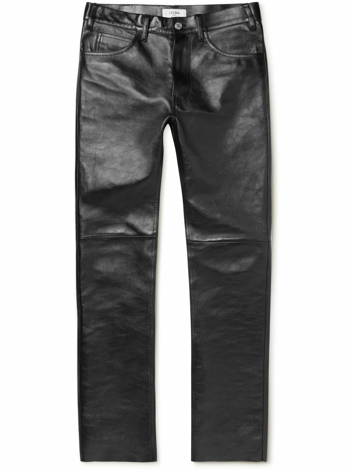CELINE - Panelled Full-Grain Leather Trousers - Black
