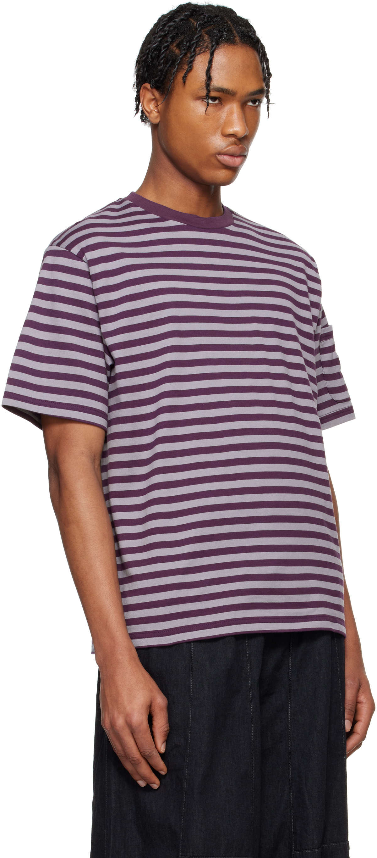 NEEDLES Purple Cotton Stripe T-shirt Needles