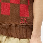 s.k manor hill Men's Checkered Knit Vest in Brown/Red