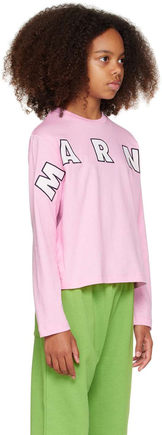 Marni Kids Pink Logo Appliqué Long Sleeve T-Shirt Marni
