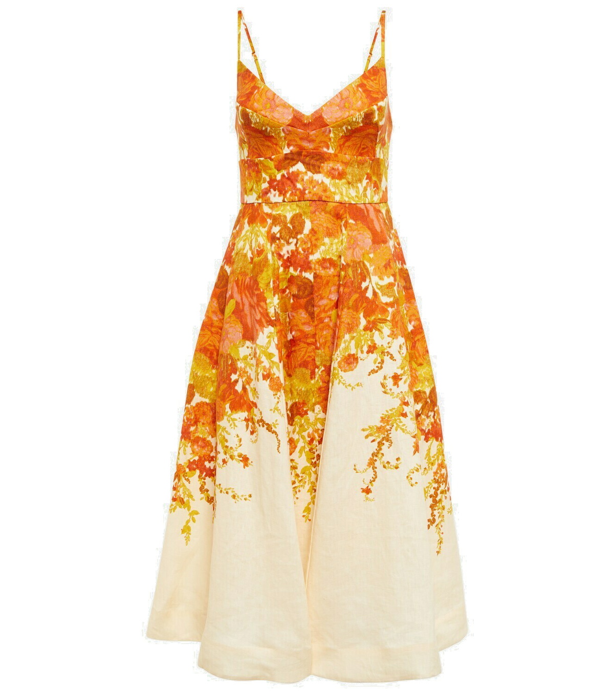 【ZIMMERMANN】picnic floral-print linen ミディ ドレス ZIMMERMANN Maxine Picnic Paisley Linen Bustier Dress in