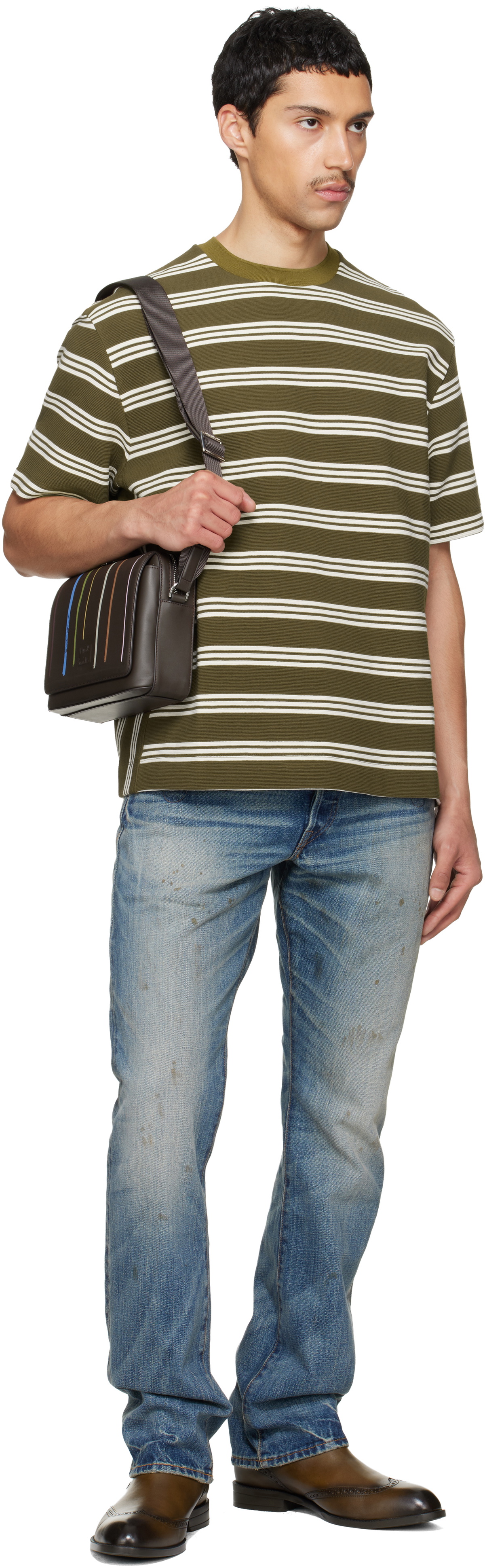 Paul Smith Khaki Textured Stripe T-shirt