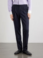 De Petrillo - Straight-Leg Pleated Virgin Wool Trousers - Blue