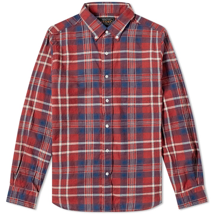 Photo: Beams Plus Button Down Indian Madras Shirt Red