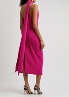 Solace London Samira One-shoulder Scarf-effect Midi Dress Dark Pink