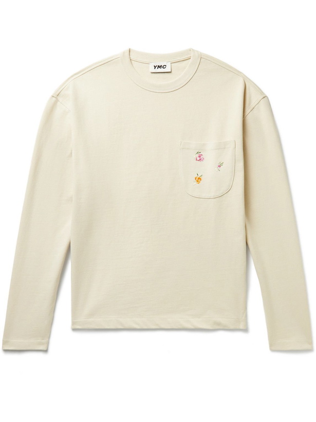 Photo: YMC - Embroidered Cotton-Jersey T-Shirt - Neutrals