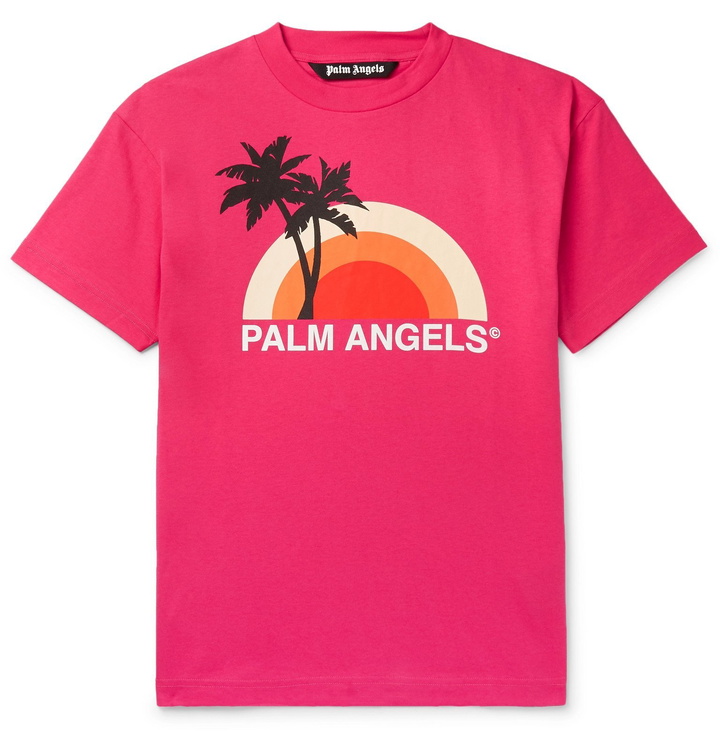 Photo: Palm Angels - Printed Cotton-Jersey T-Shirt - Pink