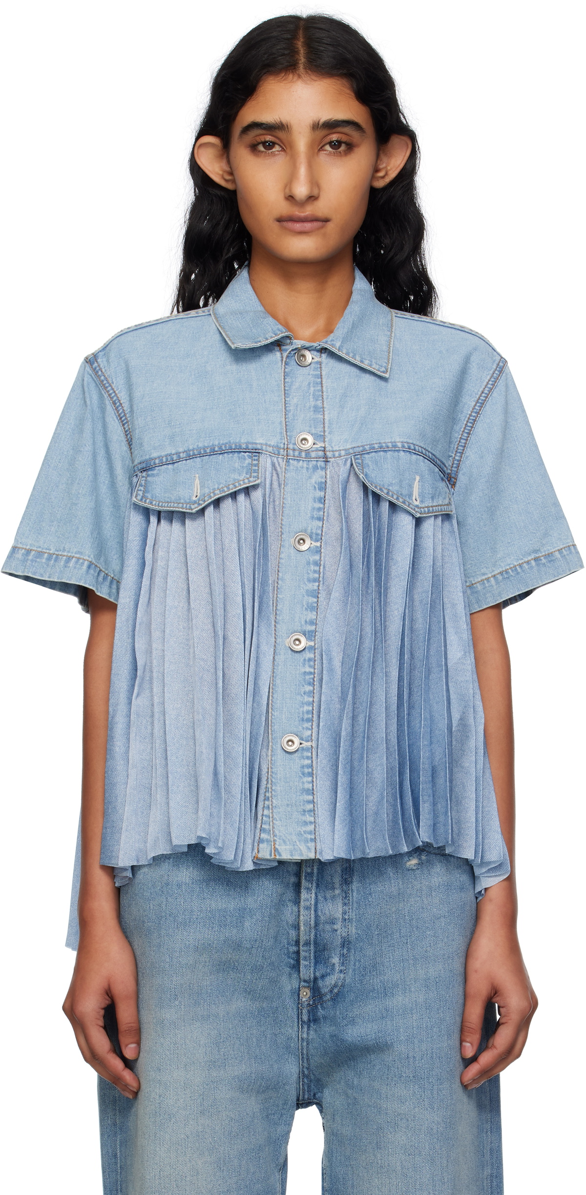 【Sacai】Denim Mix Shirt / M / indigo Sacai Denim Mix Shirt in Indigo – Hampden Clothing