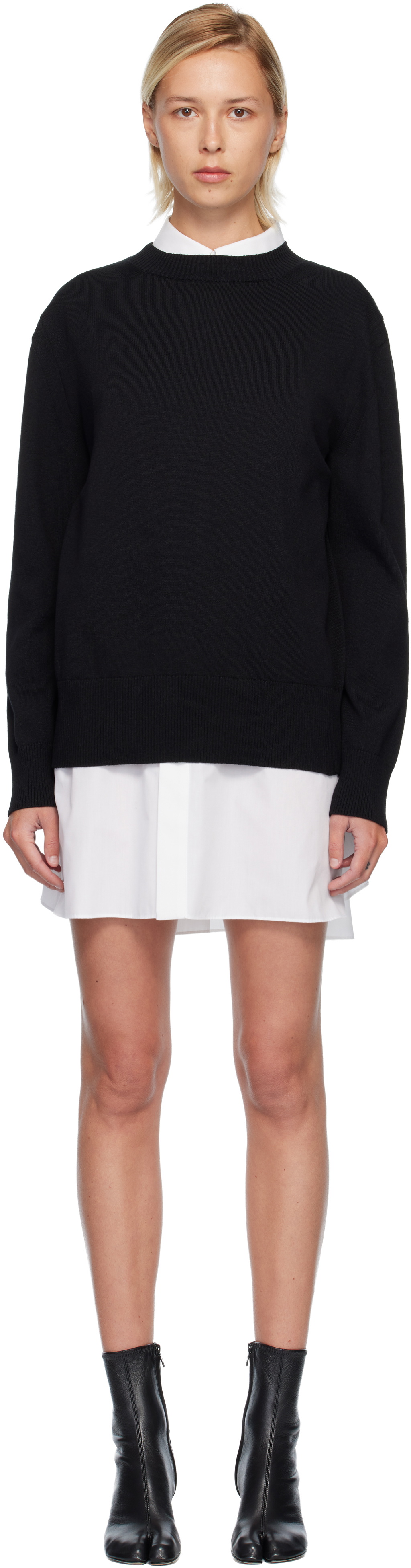 sacai White & Black Poplin & Cotton Knit Minidress
