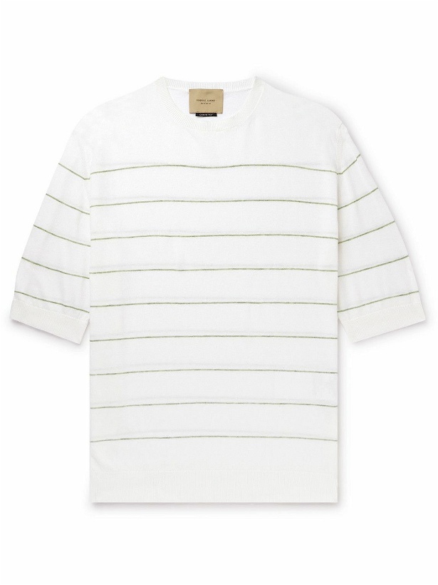 Photo: Federico Curradi - Linen-Trimmed Striped Cotton T-Shirt - White
