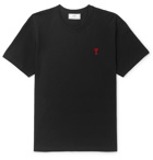 AMI - Logo-Appliquéd Cotton-Jersey T-Shirt - Black