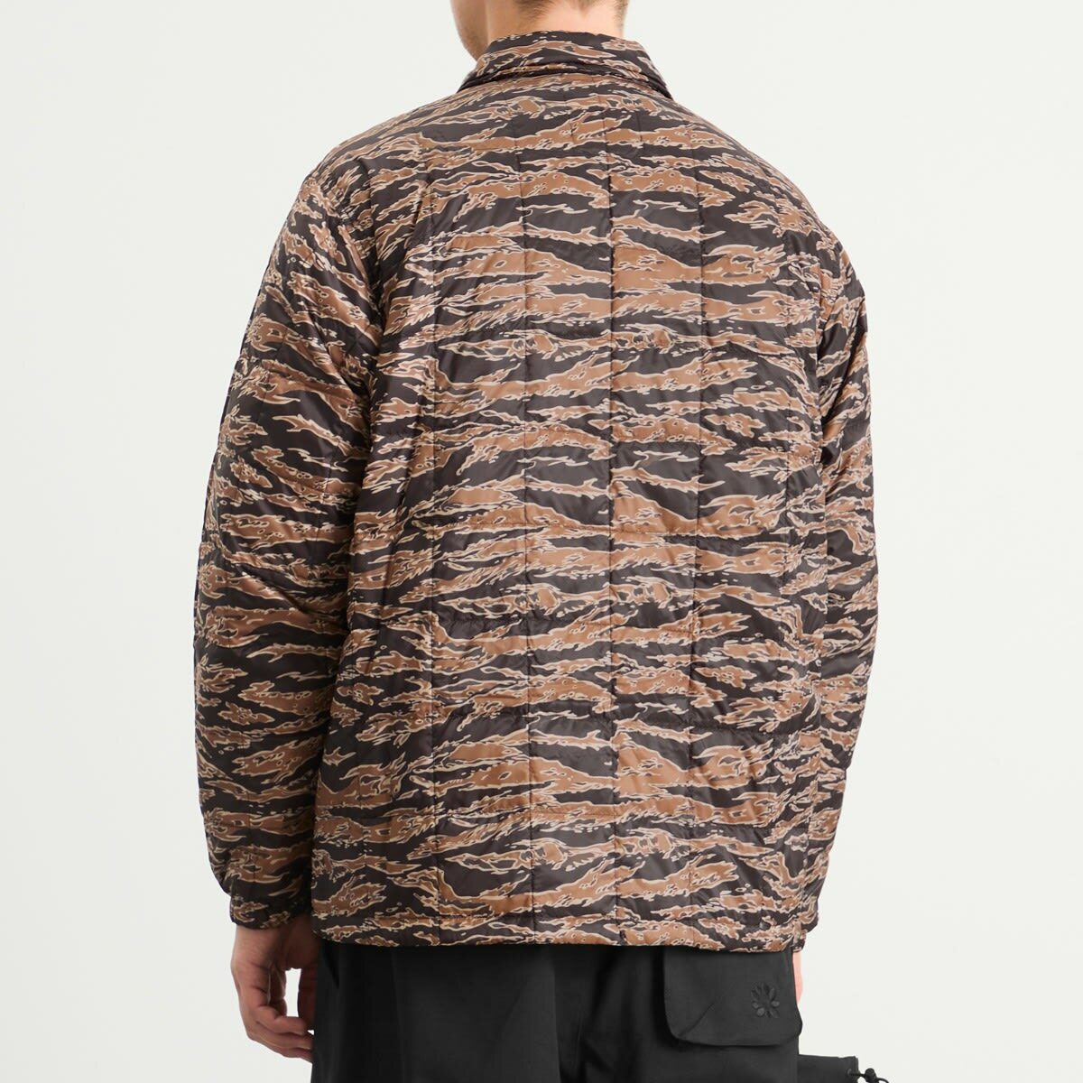 Taion Men's Down Coach Jacket in Black/Gold Tiger Camo