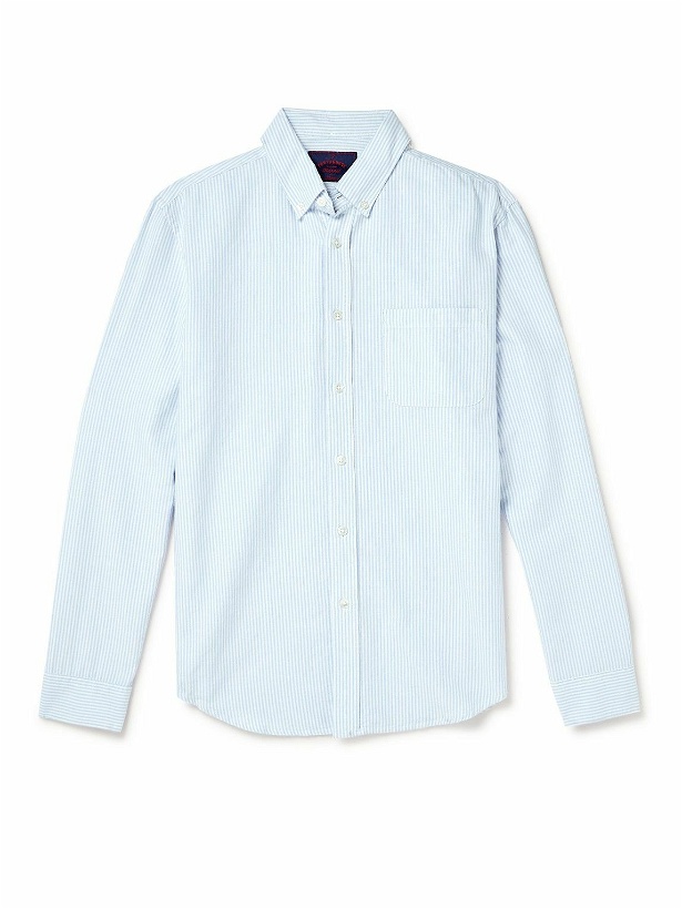 Photo: Portuguese Flannel - Belavista Button-Down Collar Striped Cotton Oxford Shirt - Blue