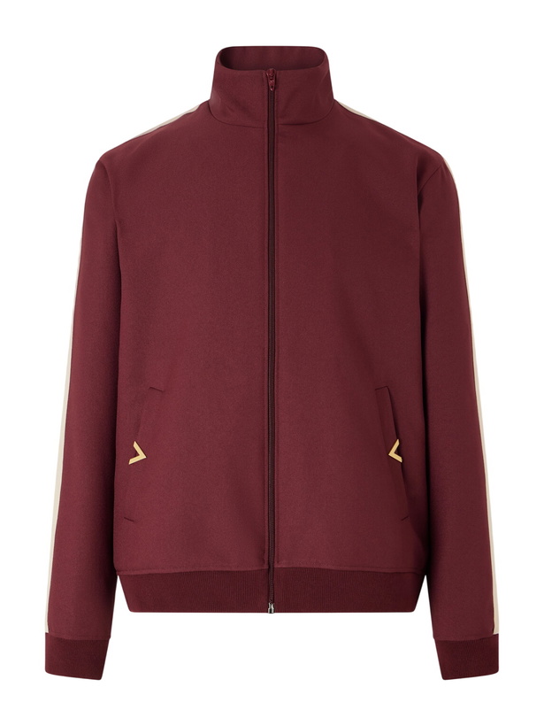 Photo: Valentino Garavani - VGold Striped Drill Zip-Up Sweater - Burgundy