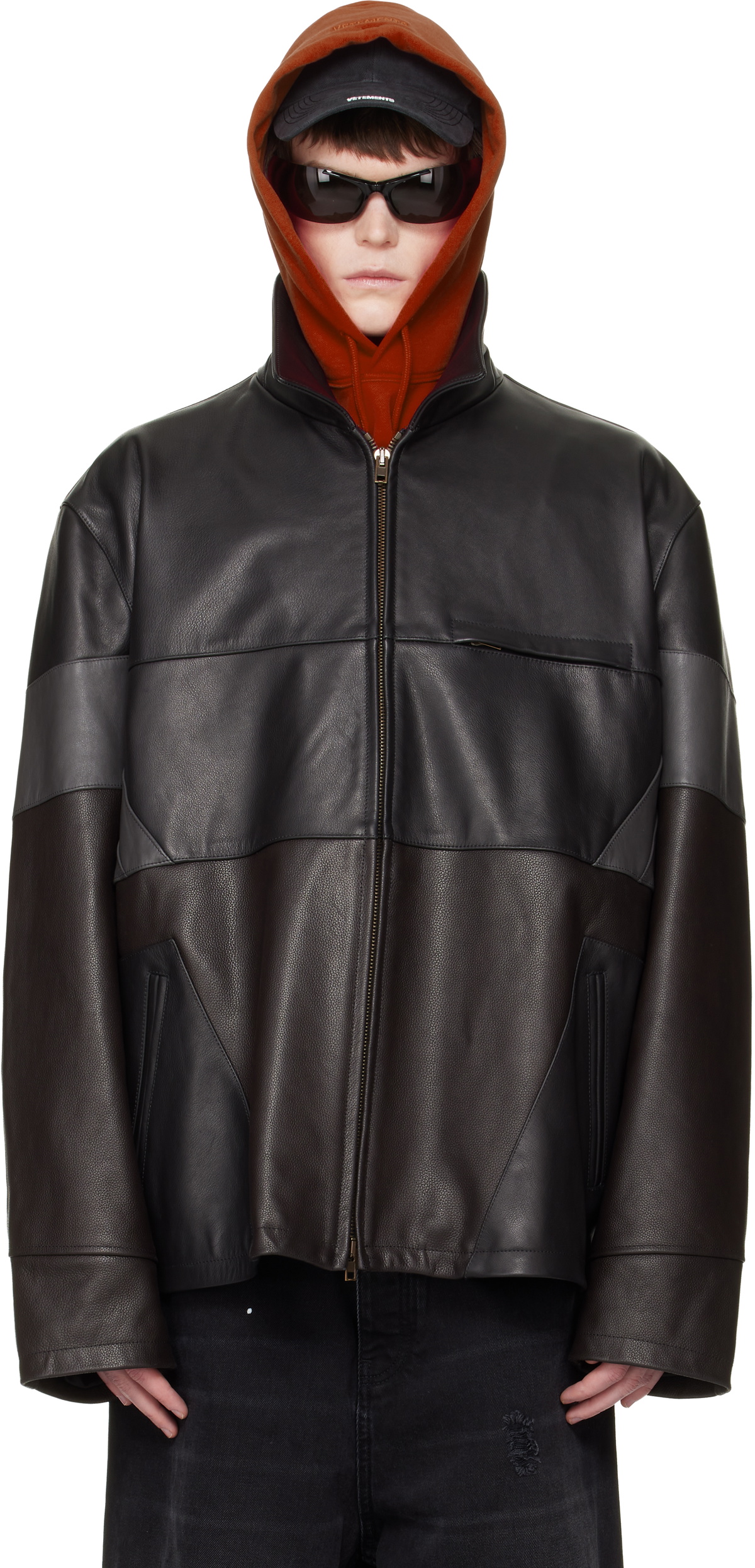 VETEMENTS Black & Brown Cut-Up Leather Jacket
