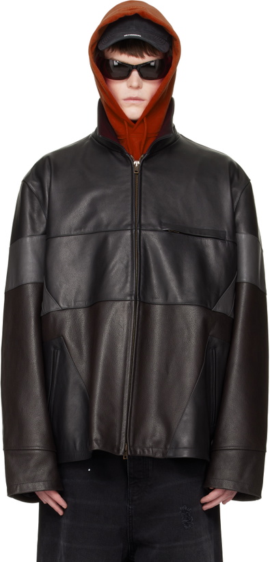 Photo: VETEMENTS Black & Brown Cut-Up Leather Jacket