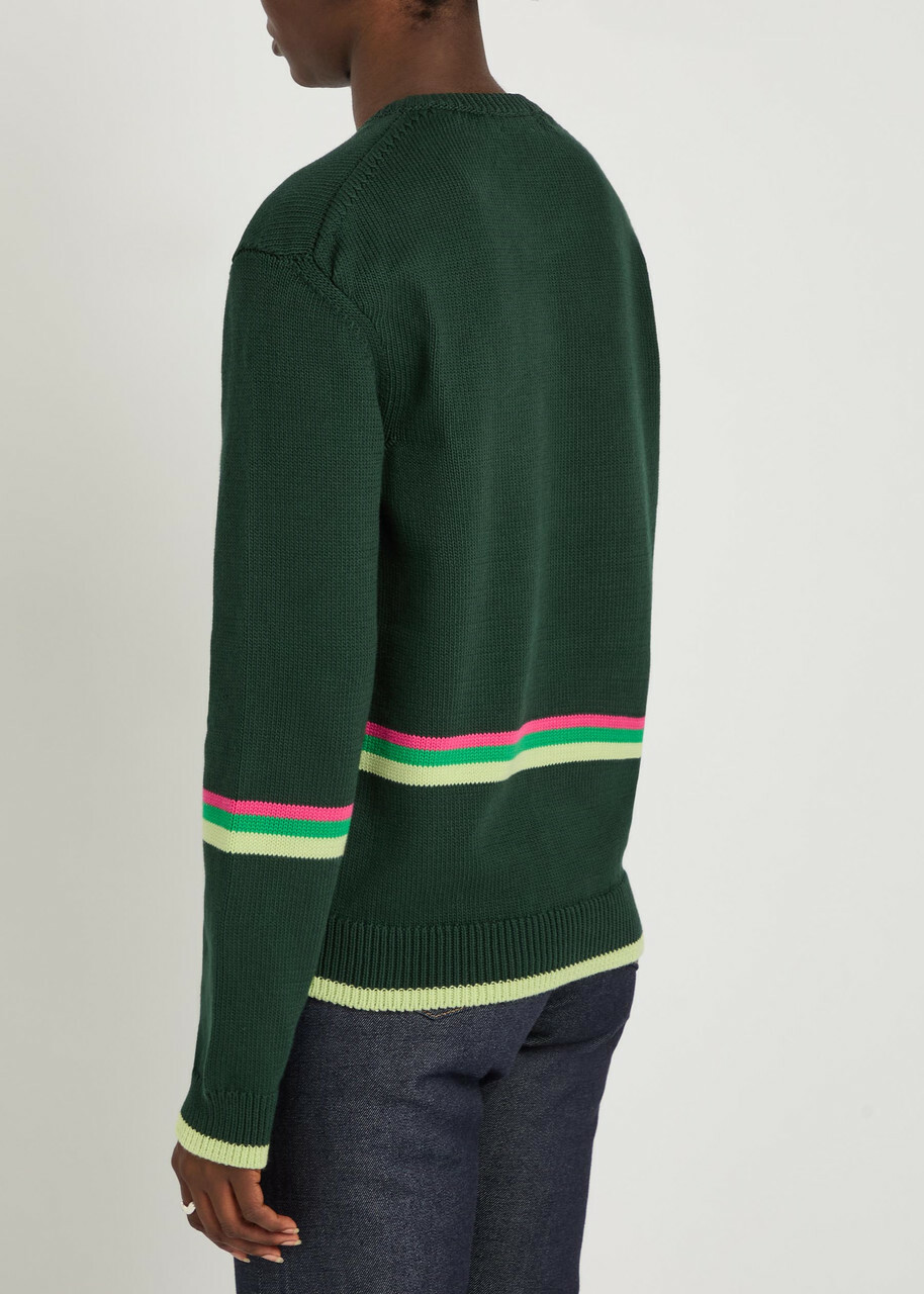 JW Anderson Sheep Striped Cotton-knit Jumper Green