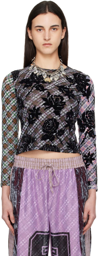 Photo: Chopova Lowena Multicolor Picnic Plaid Flocked Mesh Top