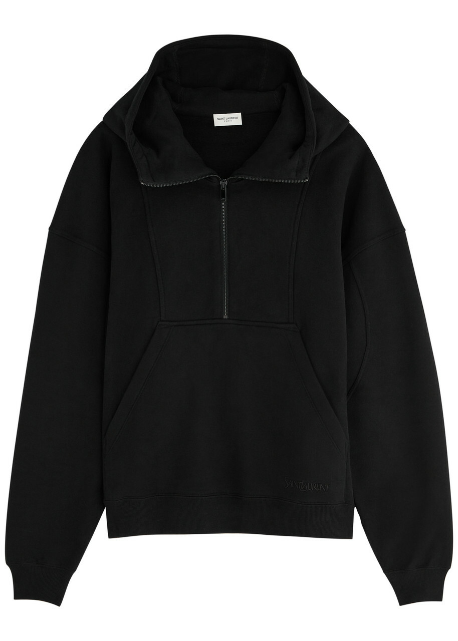 Saint Laurent Panelled Half-zip Hooded Cotton Sweatshirt Black