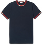 Moncler - Logo Webbing-Trimmed Cotton-Jersey T-Shirt - Navy