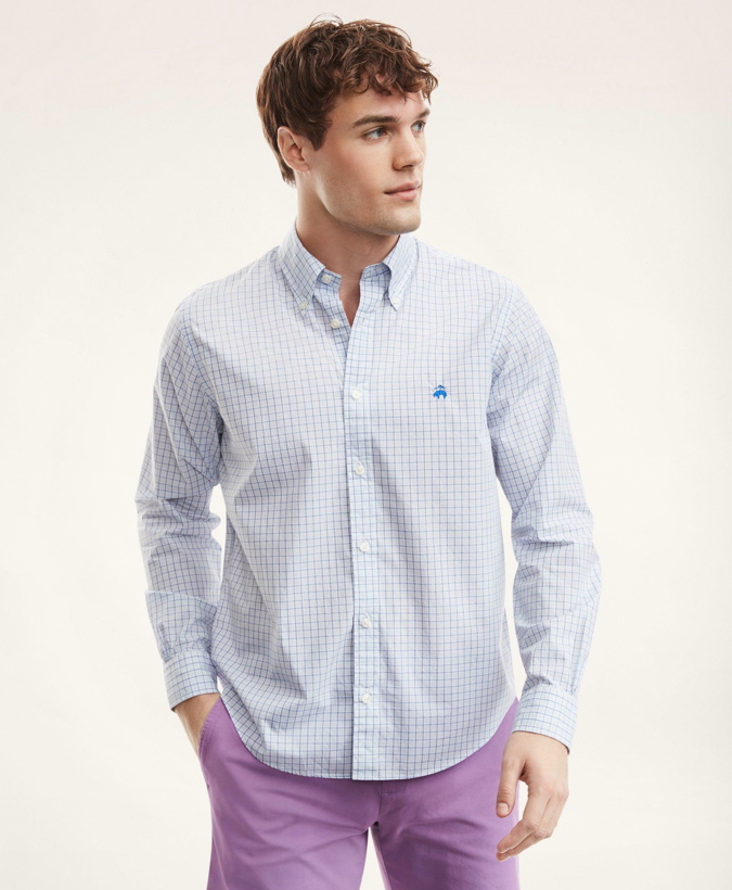 Photo: Brooks Brothers Men's Friday Shirt, Poplin Double Check | Blue