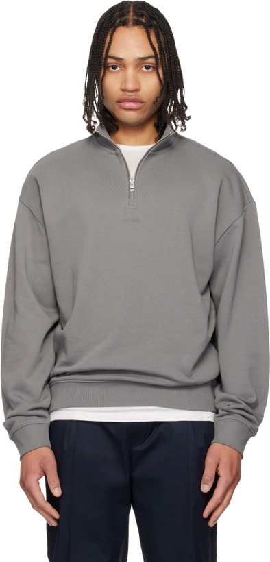 Photo: Hugo Gray Cotton Terry Logo-Print Sweatshirt