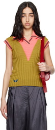 Kiko Kostadinov Green & Pink Quimby Sleeveless Knit Polo