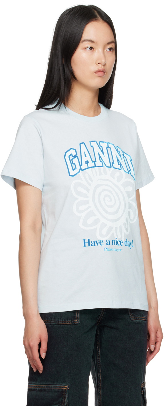 Tシャツ・カットソー GANNI Women Tops T4073 BLUE GANNI Blue Relaxed T-Shirt GANNI