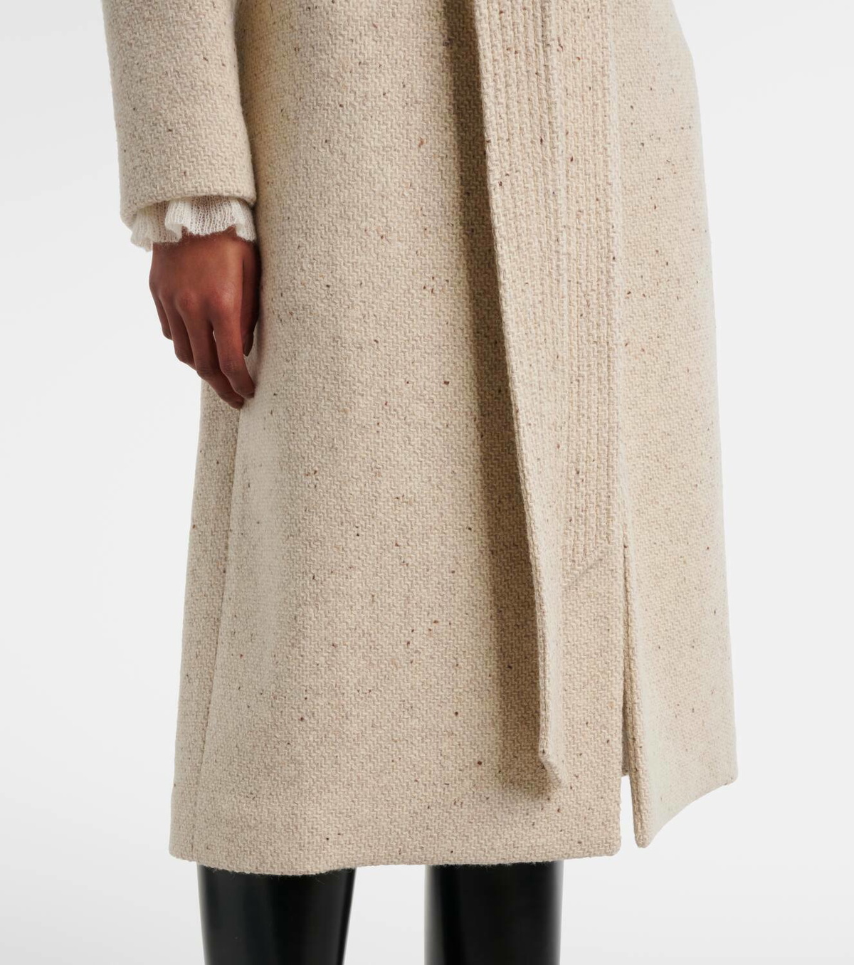 Valentino Faux fur-trimmed virgin wool wrap coat Valentino