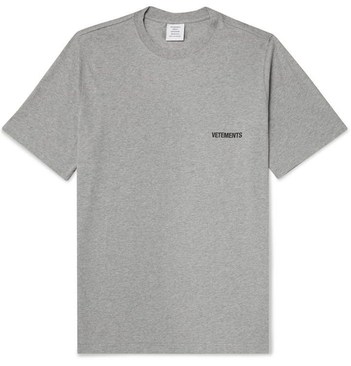 Photo: Vetements - Logo-Print Mélange Cotton-Jersey T-Shirt - Gray