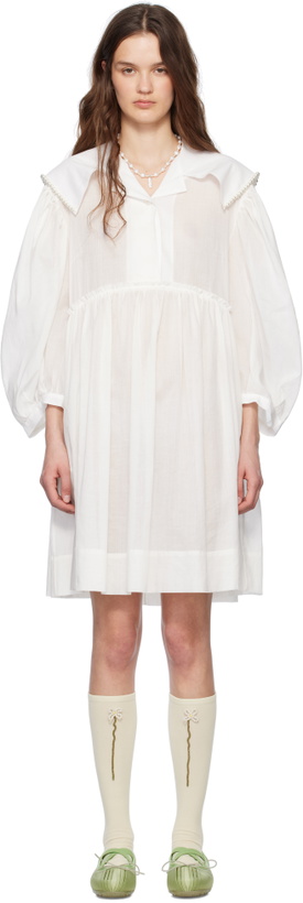 Photo: Simone Rocha White Beaded Sailor Collar Shirt Minidress