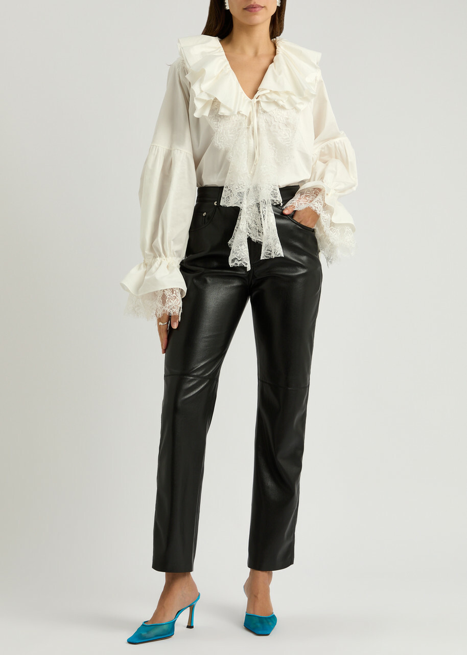 Marques' Almeida Ruffled Lace-trimmed Cotton Blouse White