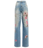 Blumarine - Floral embellished wide-leg jeans