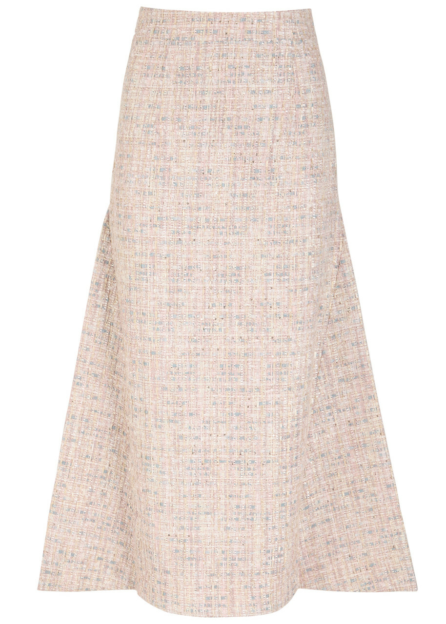 Huishan Zhang Vicky Embellished Tweed Midi Skirt Pink