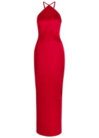 Solace London Fern Halterneck Satin Maxi Dress Red