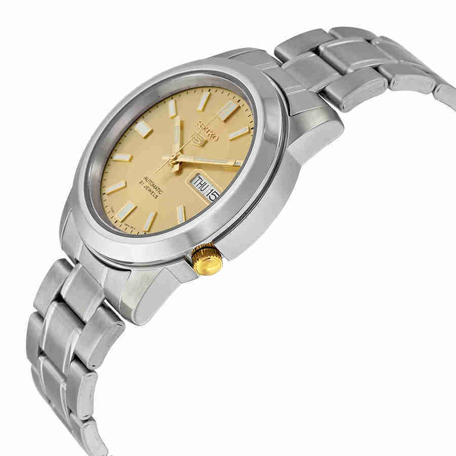 Seiko 5 Automatic Stainless Steel Gold Dial Mens Watch SNKK13