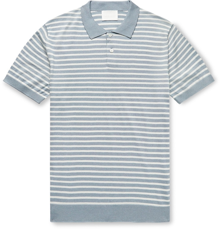 Photo: Handvaerk - Striped Pima Cotton Polo Shirt - Blue