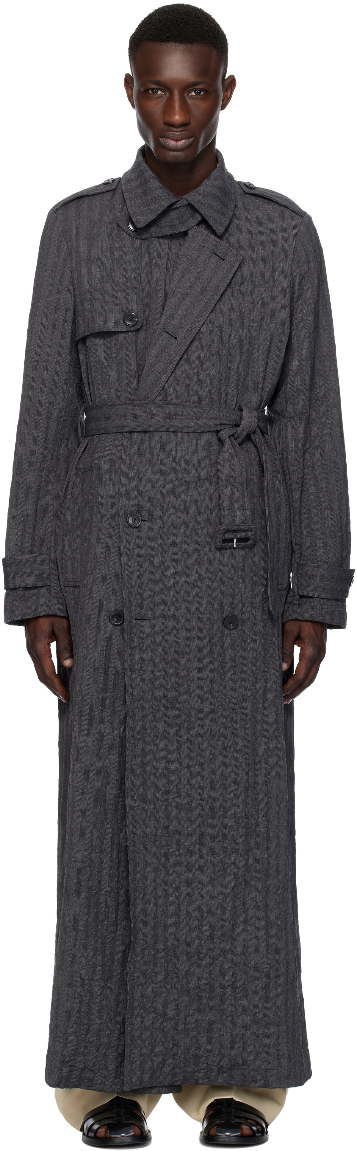 Dries Van Noten Navy Double-Breasted Trench Coat Dries Van Noten