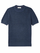 Brunello Cucinelli - Ribbed Linen and Cotton-Blend T-Shirt - Blue