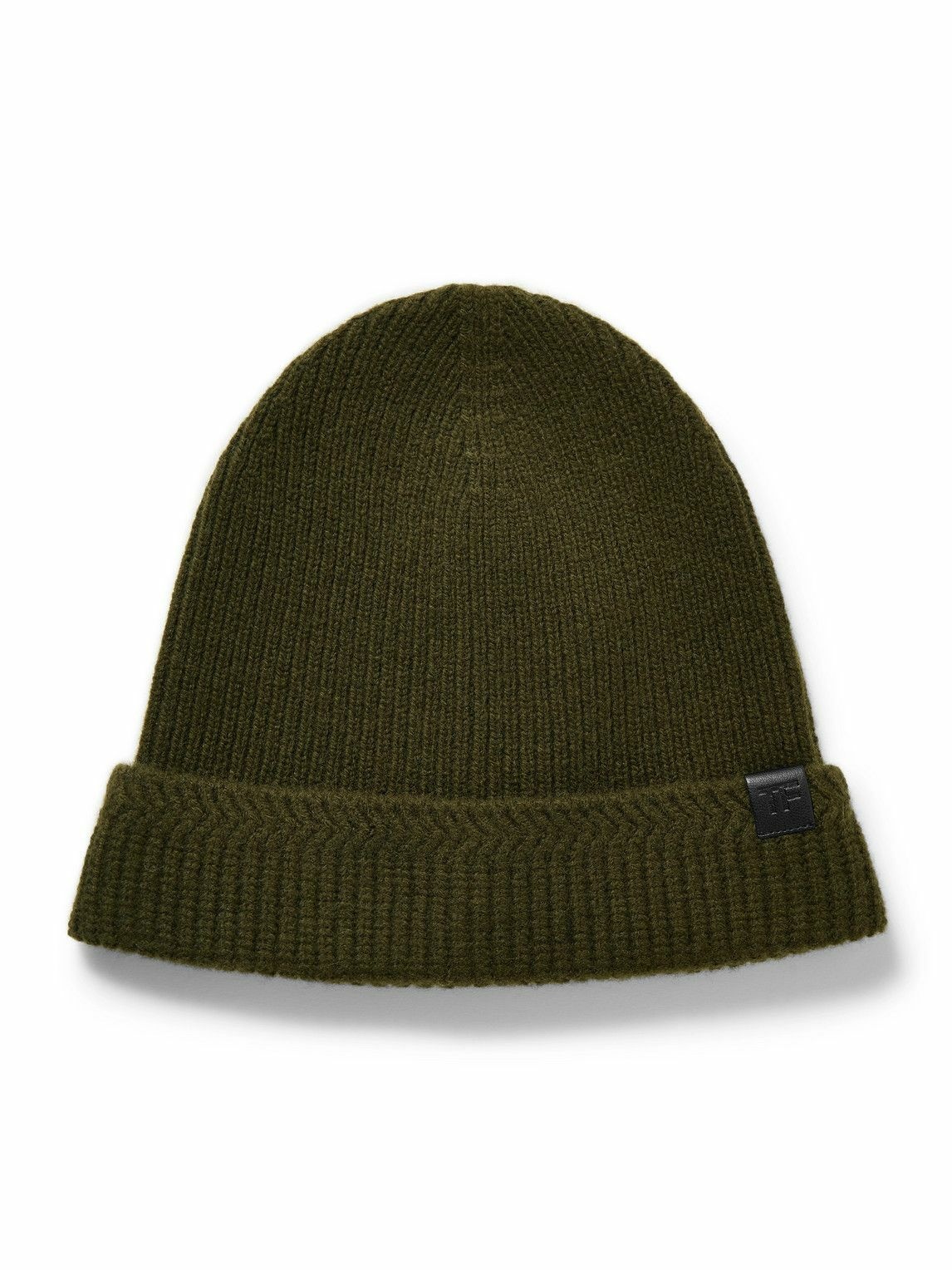 Photo: TOM FORD - Leather-Trimmed Ribbed Wool and Cashmere-Blend Beanie - Green