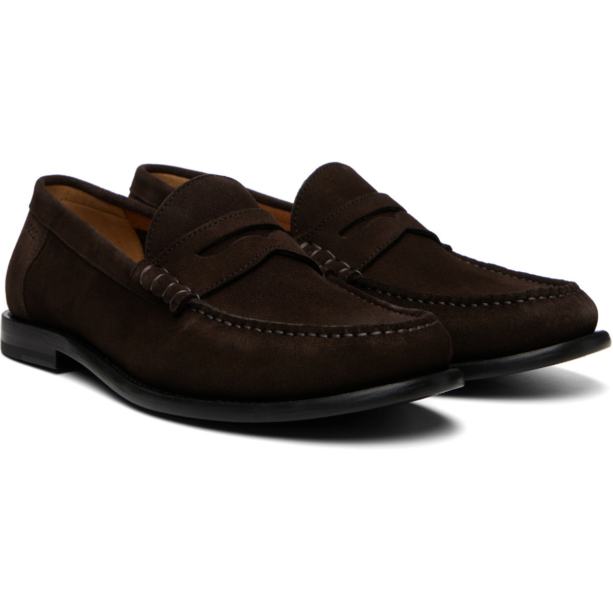 BOSS Brown Penny-Trim Suede Loaferts