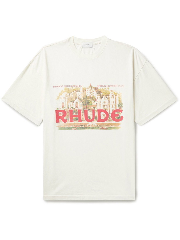 Photo: Rhude - Logo-Print Cotton-Jersey T-Shirt - Neutrals