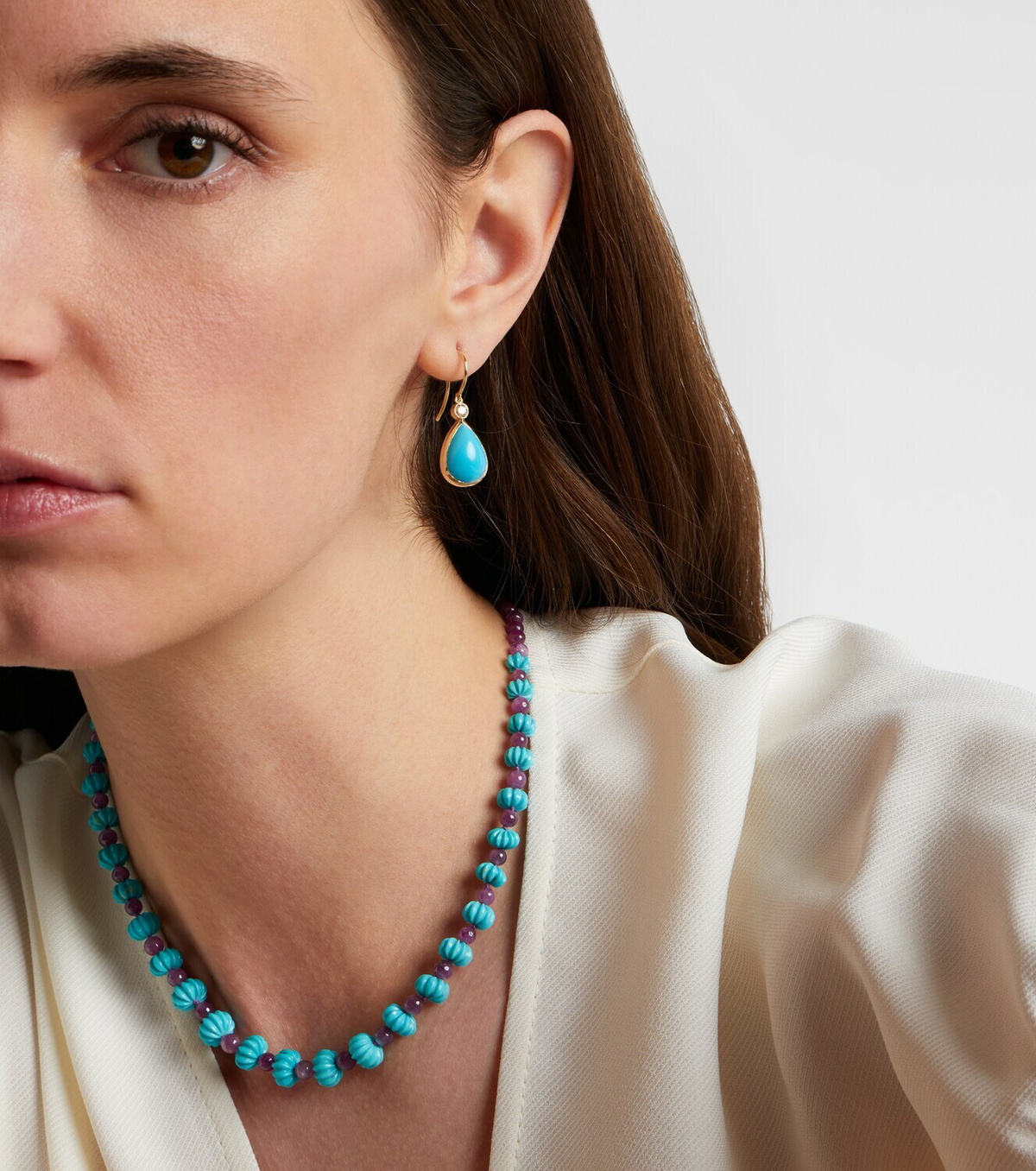 Ileana Makri 14kt gold (585/1000) drop earrings with turquoises and diamonds