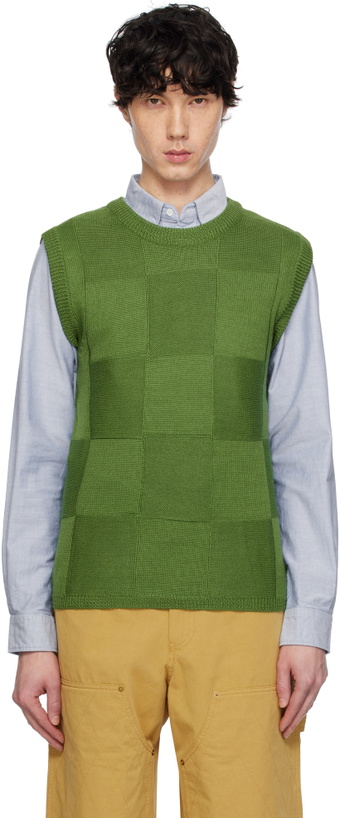 Photo: AFTER PRAY Green Damier Knit Vest