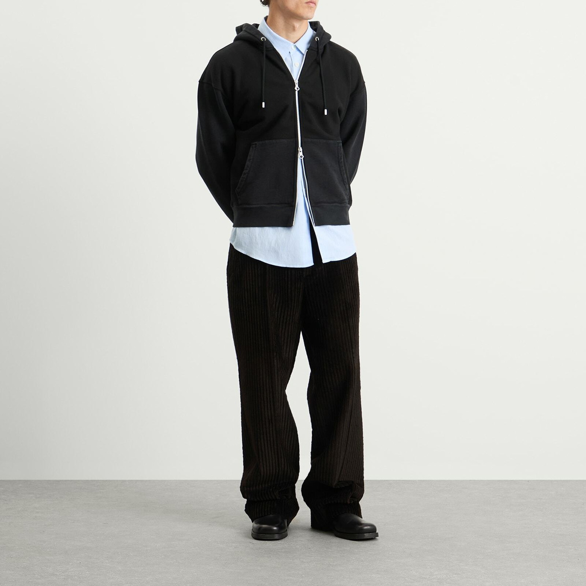 Our Legacy Men's Rascal Zip Up Hood in Pigment Black Hefty Fleece Our ...