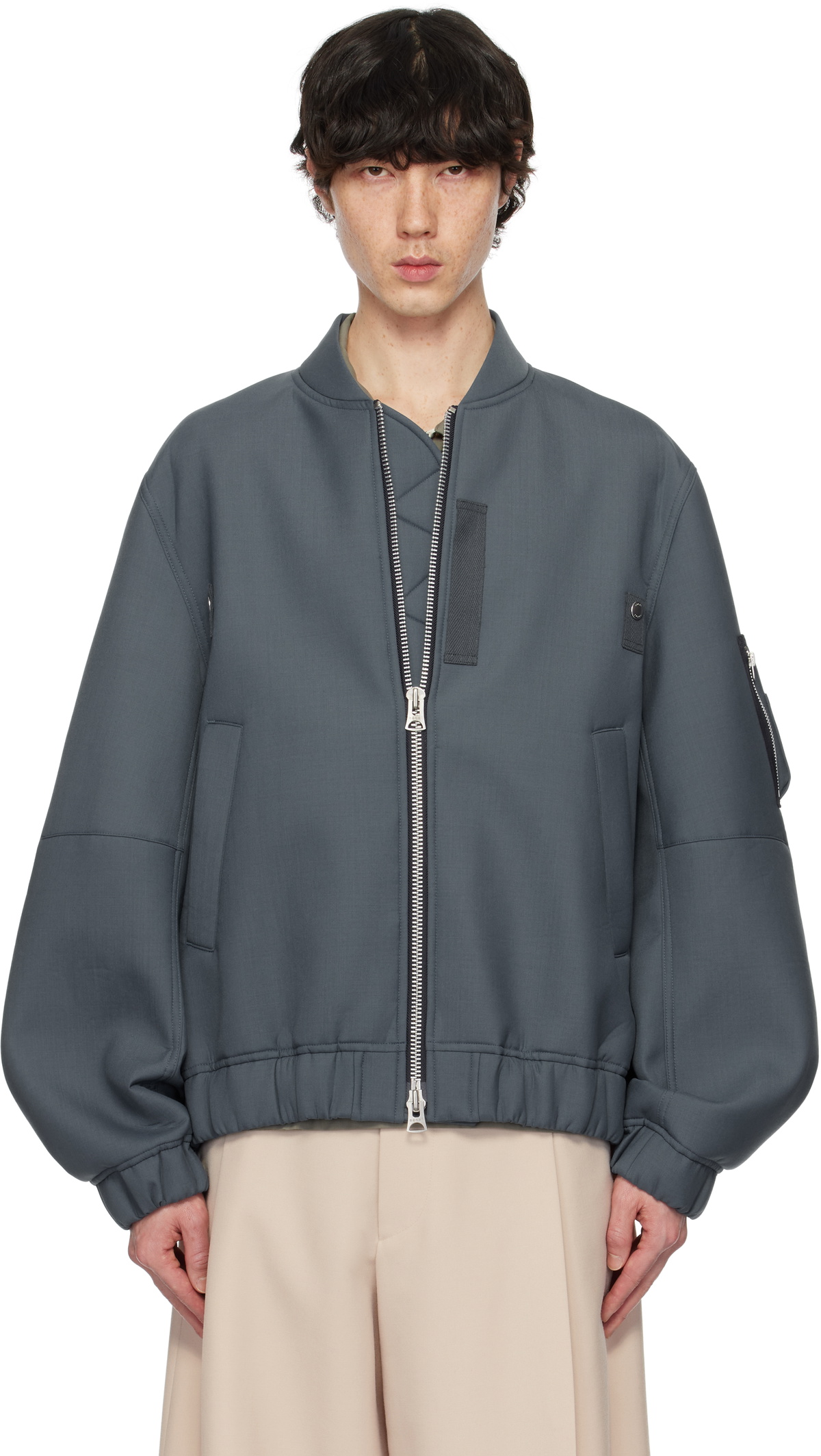 sacai Blue Suiting Bonding Bomber Jacket Sacai