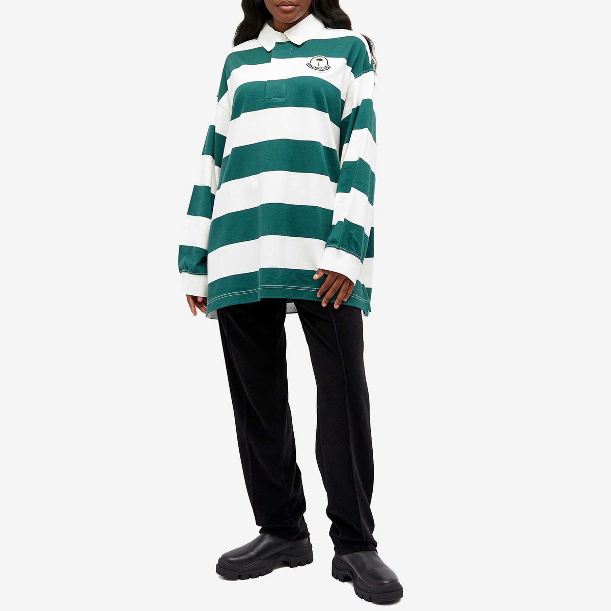 Moncler Women's Genius x Palm Angels Rugby Shirt in Green/White
