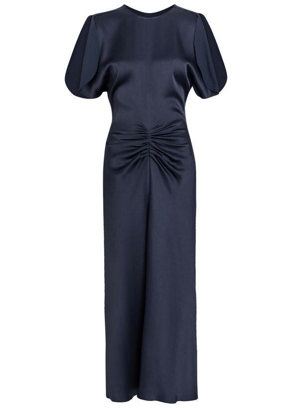 Photo: Victoria Beckham Bela Gathered Satin-crepe Midi Dress Navy
