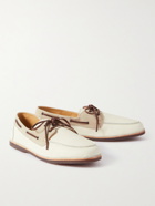 Brunello Cucinelli - Suede-Trimmed Full-Grain Leather Boat Shoes - Neutrals